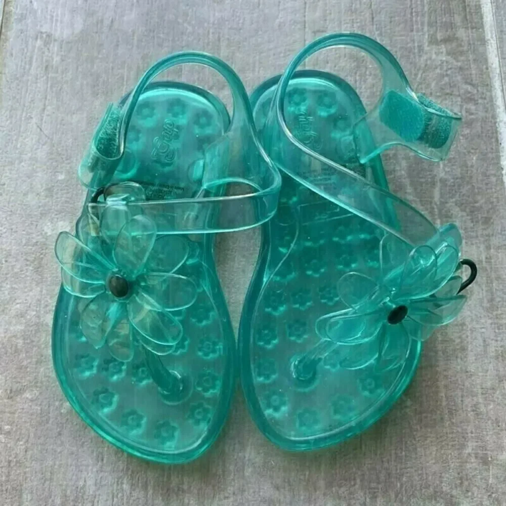 Baby Gap Aqua Blue Jelly Water Flower Sandals Shoes Toddler Summer Size 5